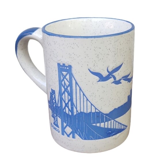 Vintage San Francisco Souvenir Mug Speckled Stoneware 80s Golden Gate Bridge - Picture 2 of 10